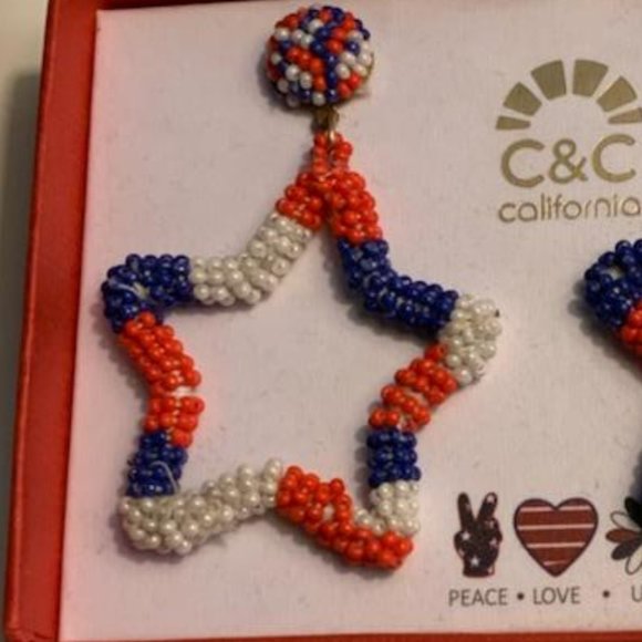 C&C California Red white and blue beaded Star earrings - Picture 3 of 3